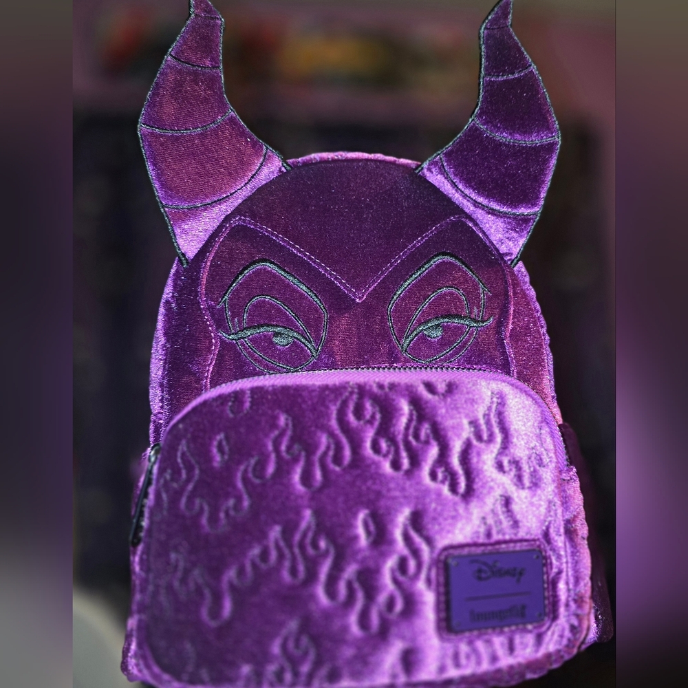 Loungefly Disney Sleeping Beauty Purple Velvet Maleficent Figural Mini Backpack